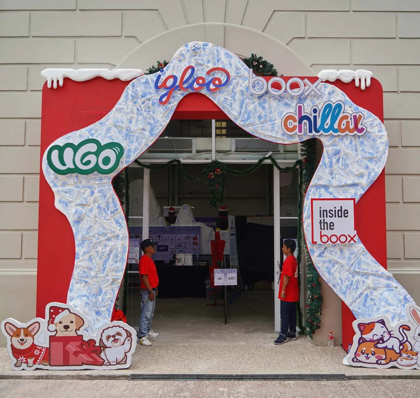 Cartoon-illustrated entrance arch carrying the inside the boox mark at Chillax Sudirman