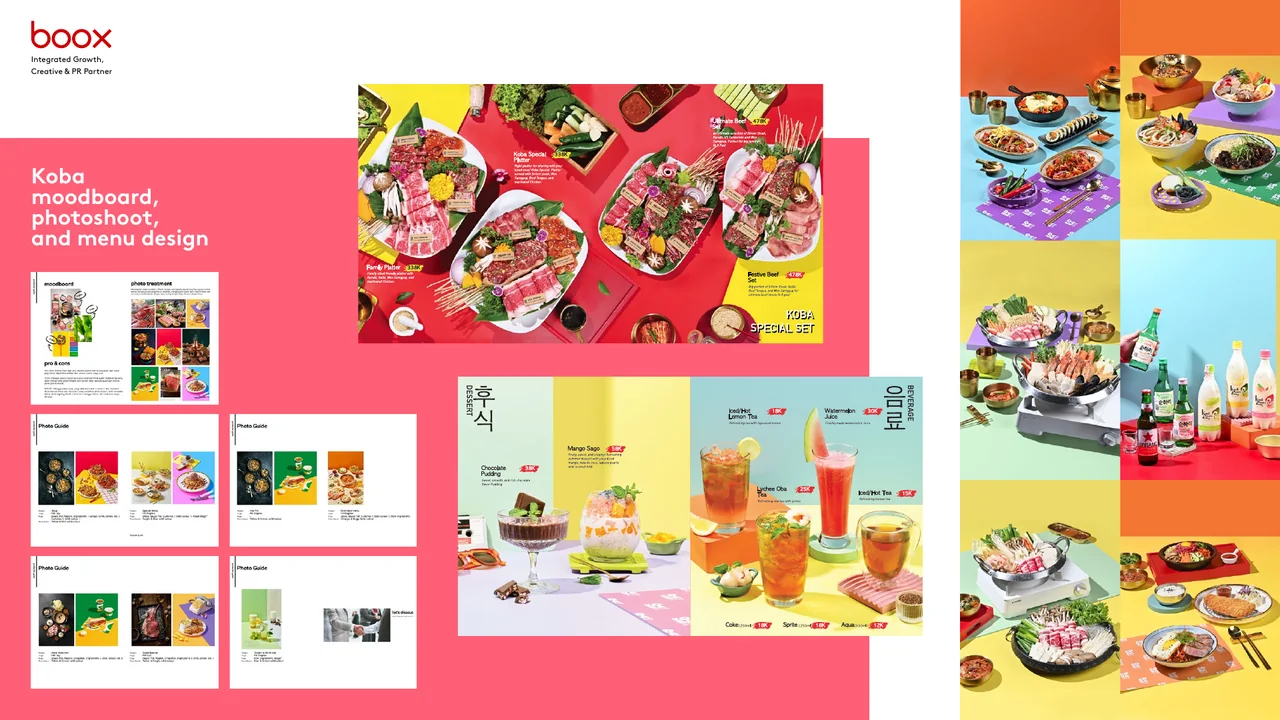 Koba portfolio: moodboard, photoshoot and menu design