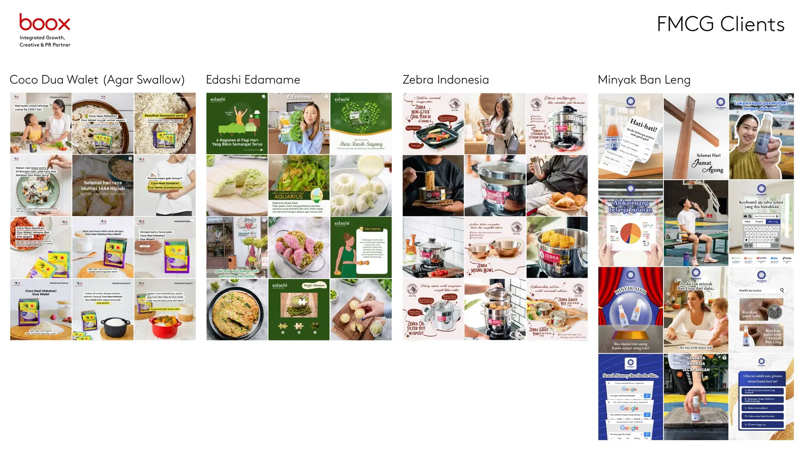 Social media and product grids for four FMCG clients