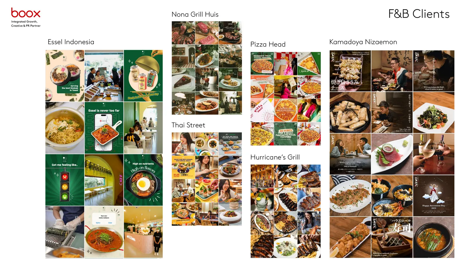 Social media grids for six further F&B clients